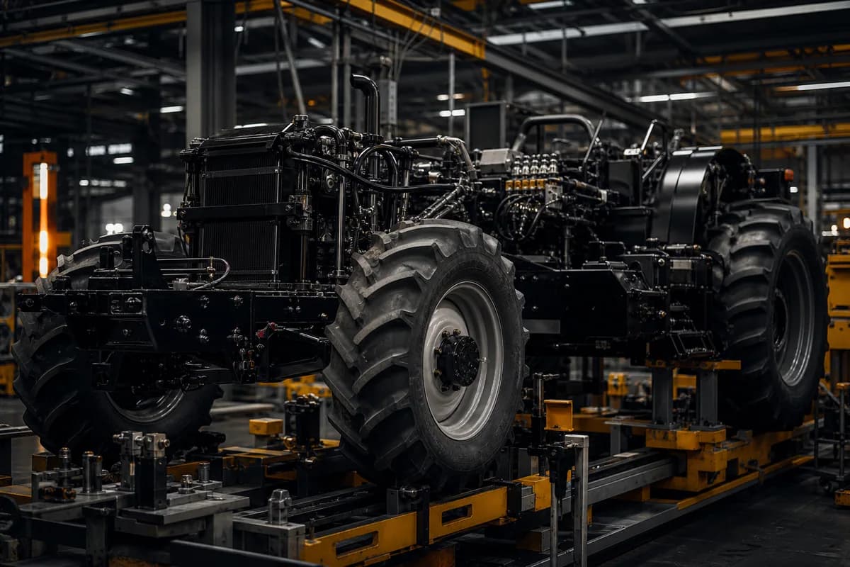 Agricultural equipment chassis on a modern assembly line