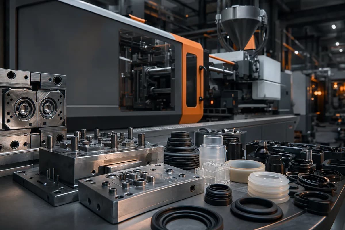 Injection molds and finished plastic and rubber components in production
