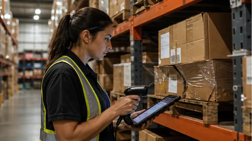 A warehouse team member scanning an order during fulfillment