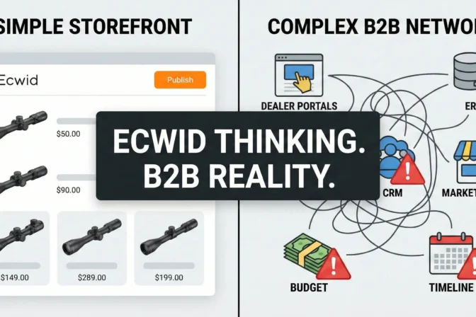 From Ecwid Storefront to B2B Chaos: When “Just a Website” Destroys Manufacturing Commerce